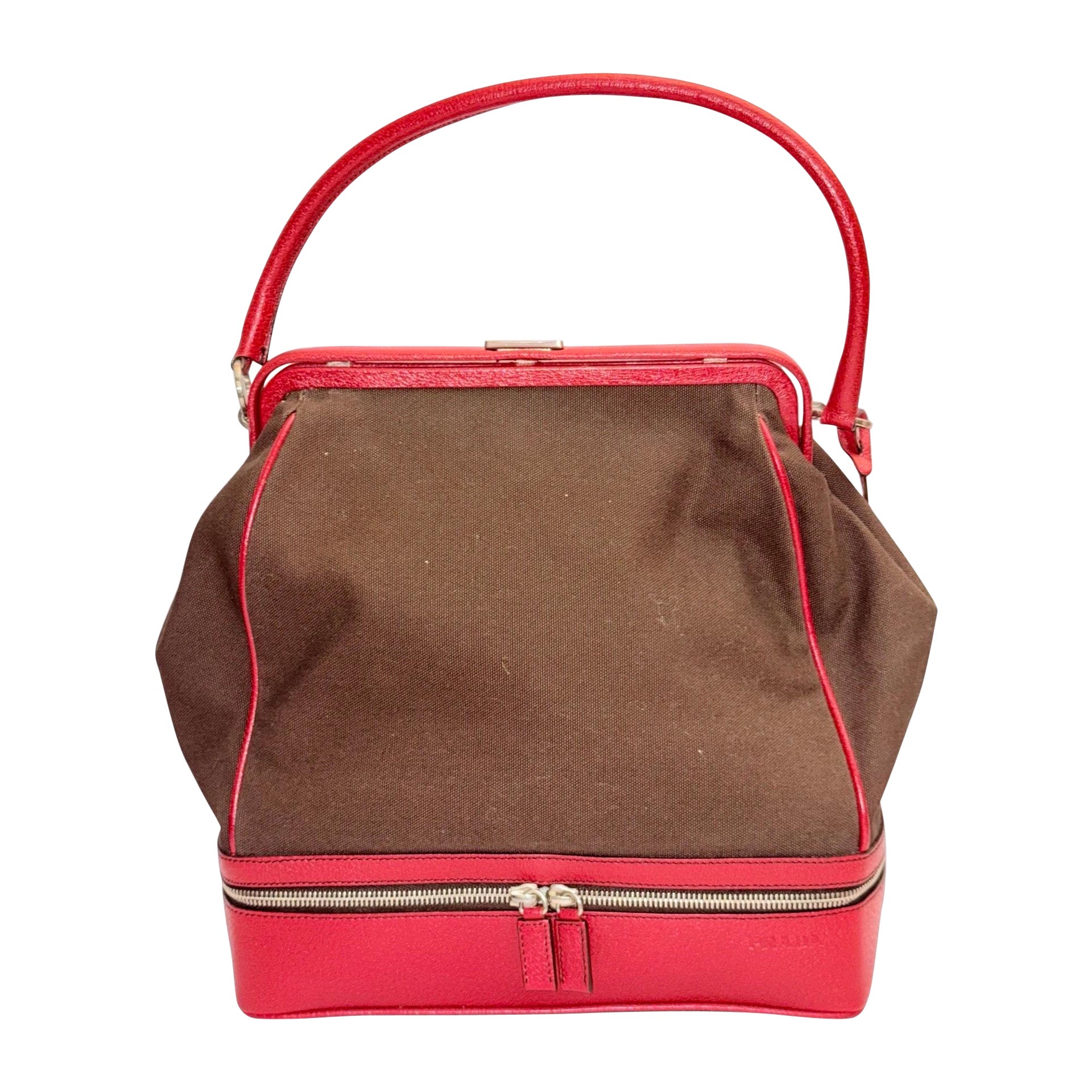 Prada Handtasche aus rotem Leder und braunem Canvas