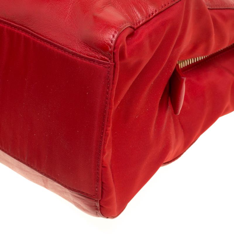 Prada Red Leather and Nylon Chain Handle Tote 6