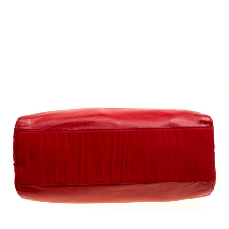 Prada Red Leather and Nylon Chain Handle Tote 3
