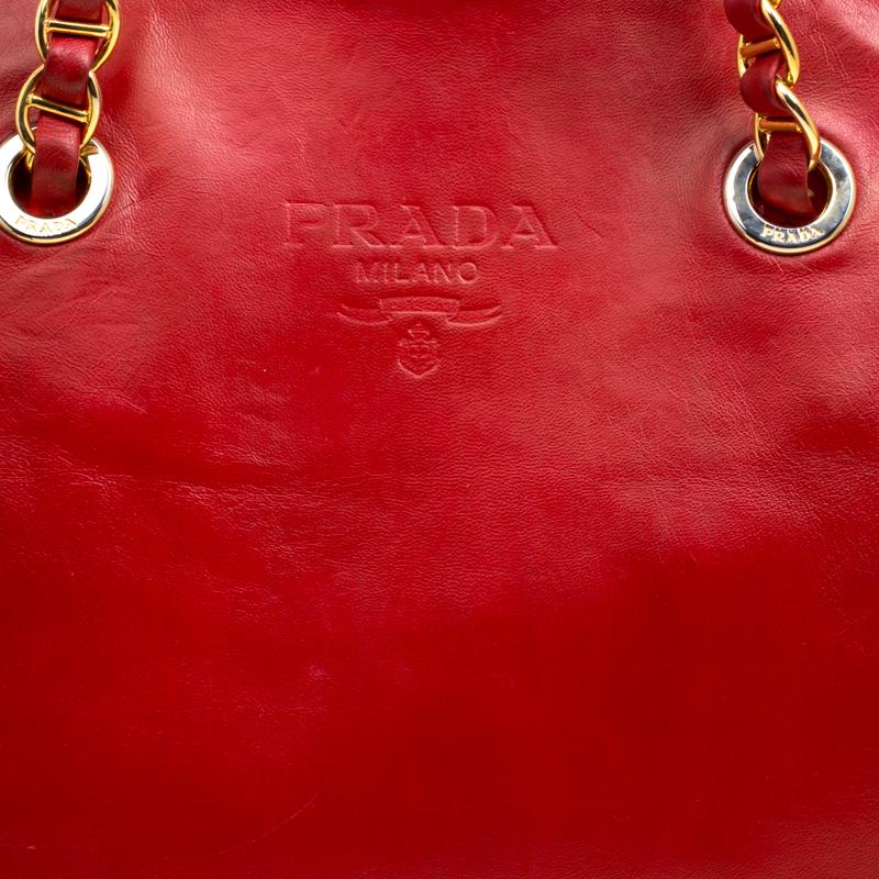 Prada Red Leather and Nylon Chain Handle Tote 5