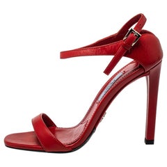 Prada Red Leather Ankle Strap Sandals Size 36