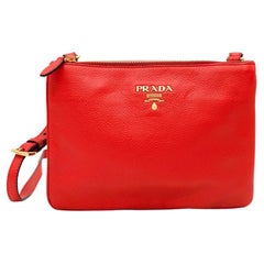 Prada Red Leather Bandoliera Cross Body Bag