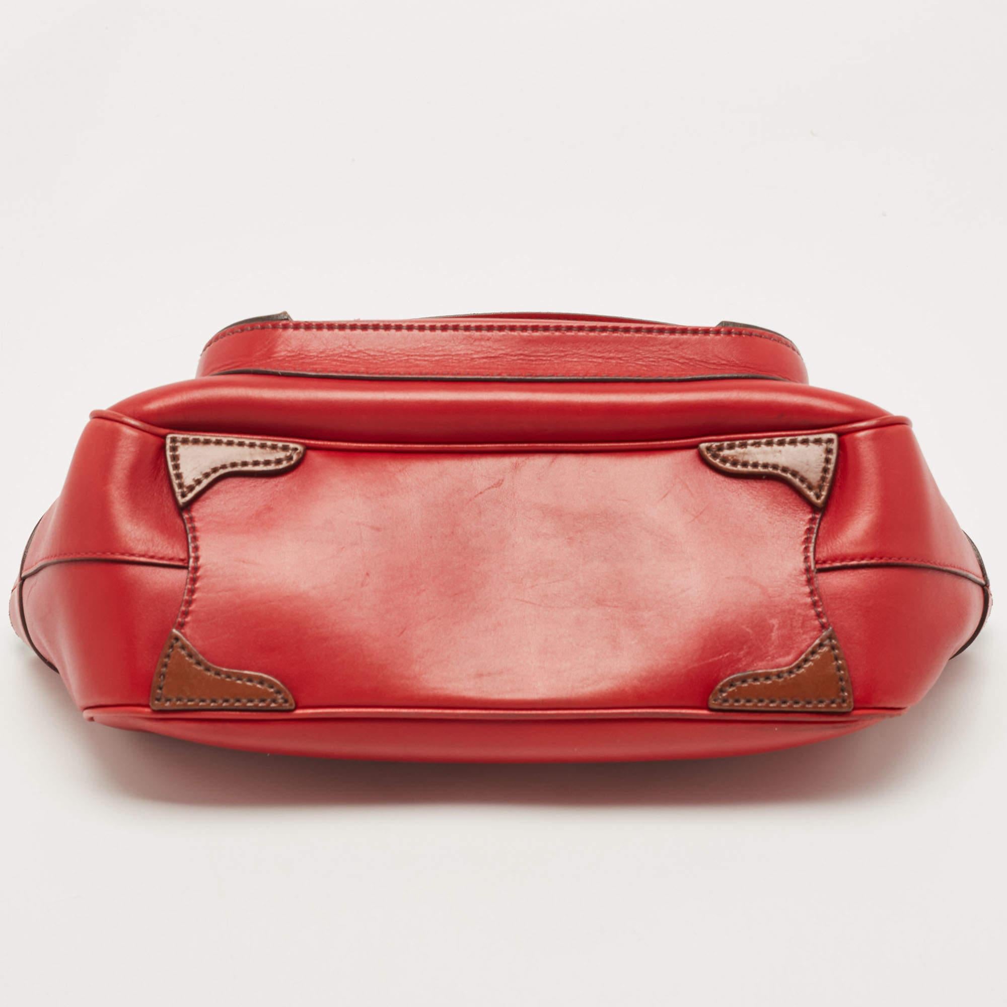 Prada Red Leather Buckle Shoulder Bag 3