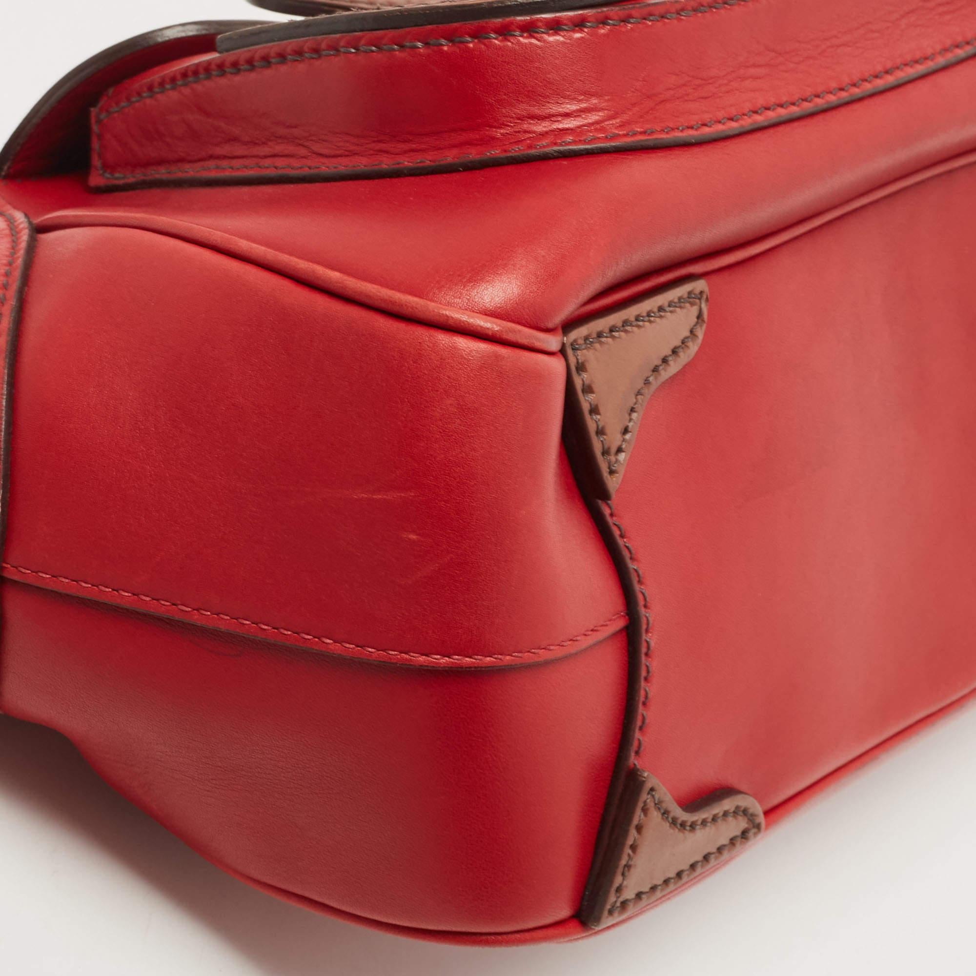 Prada Red Leather Buckle Shoulder Bag 4
