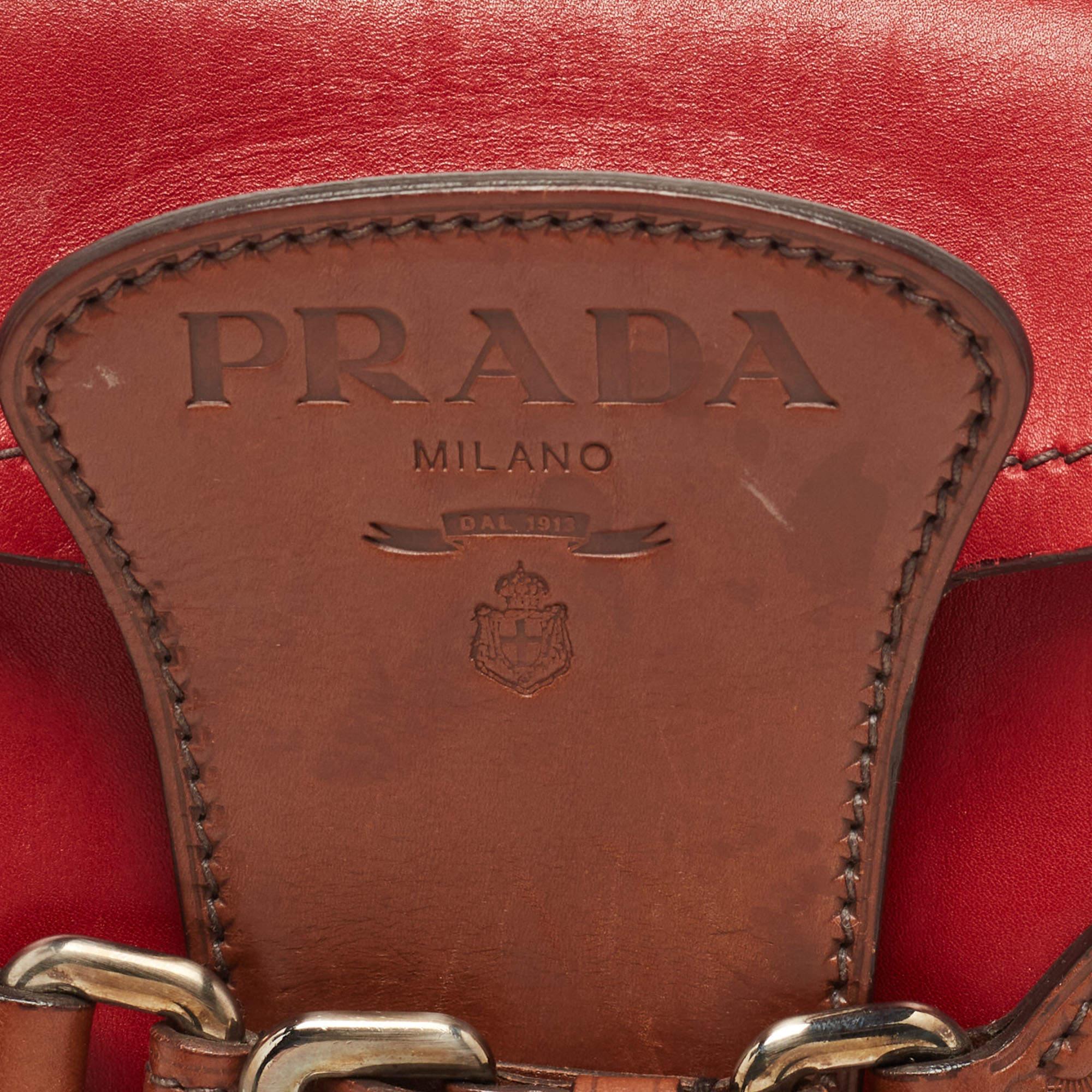 Prada Red Leather Buckle Shoulder Bag 7
