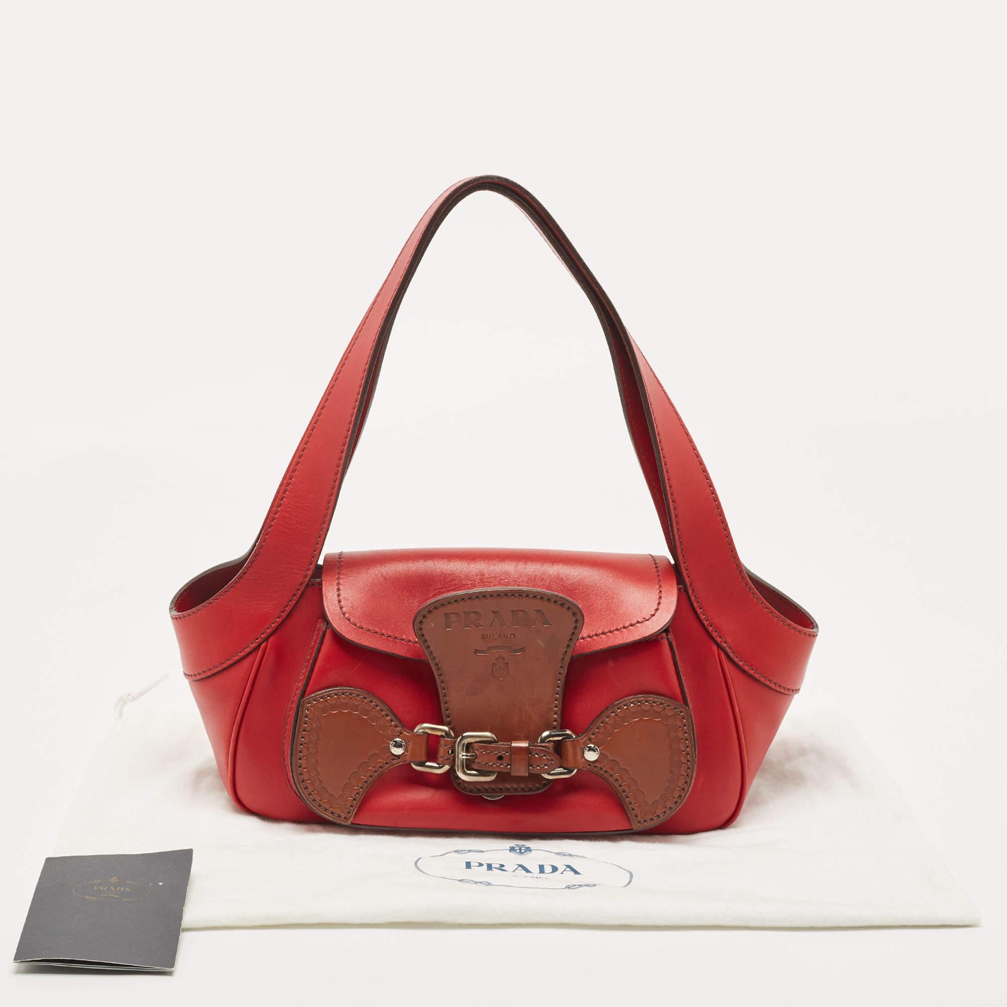 Prada Red Leather Buckle Shoulder Bag 8
