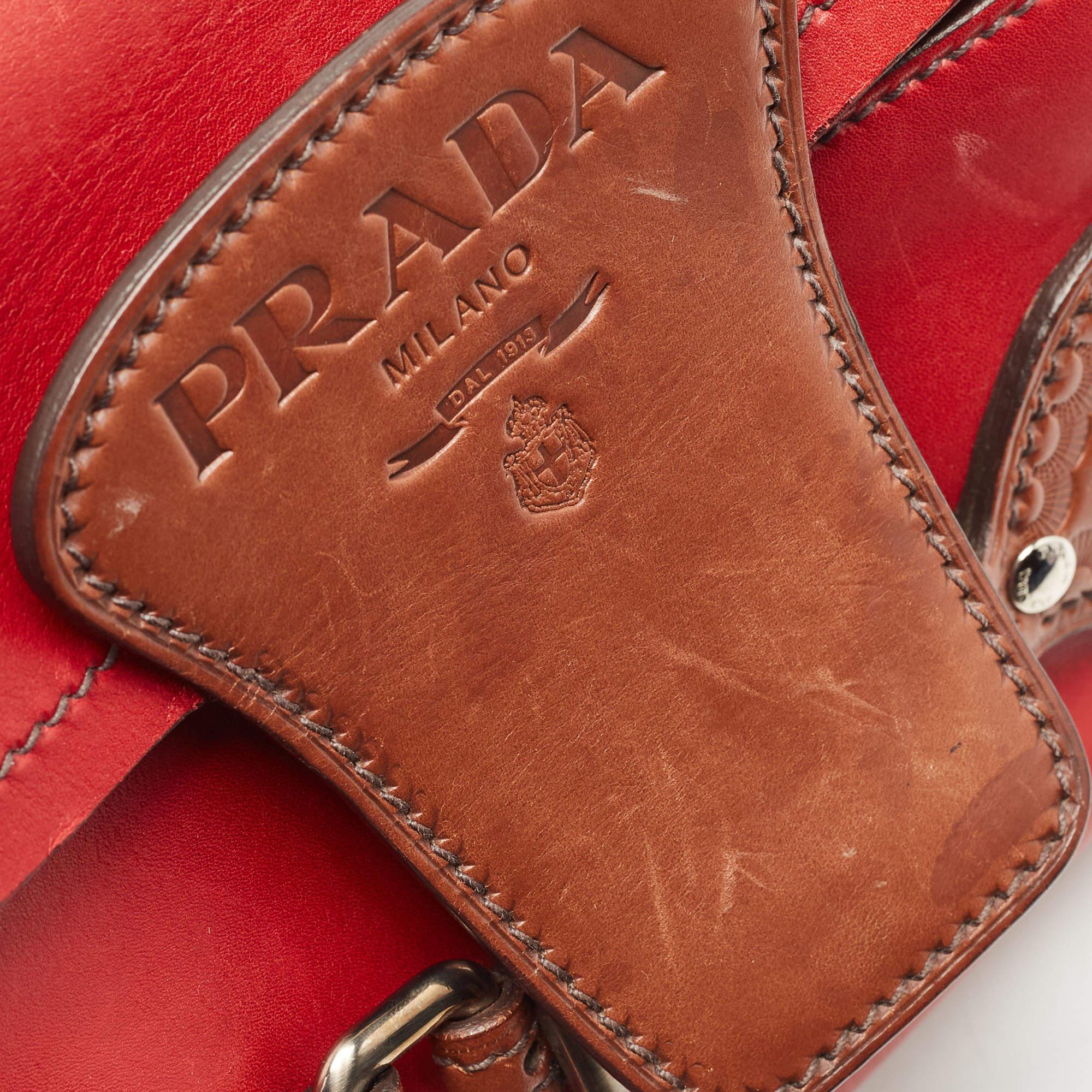 Prada Red Leather Buckle Shoulder Bag 2