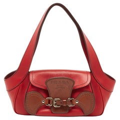 Prada Red Leather Buckle Shoulder Bag