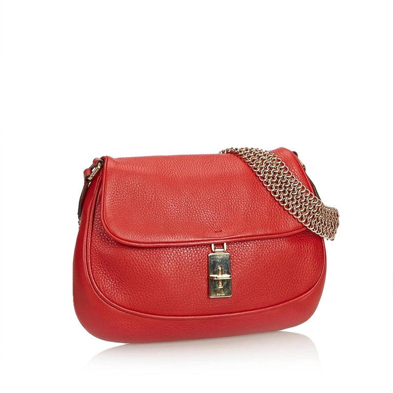 Prada Red Leather Chain Baguette For Sale at 1stdibs