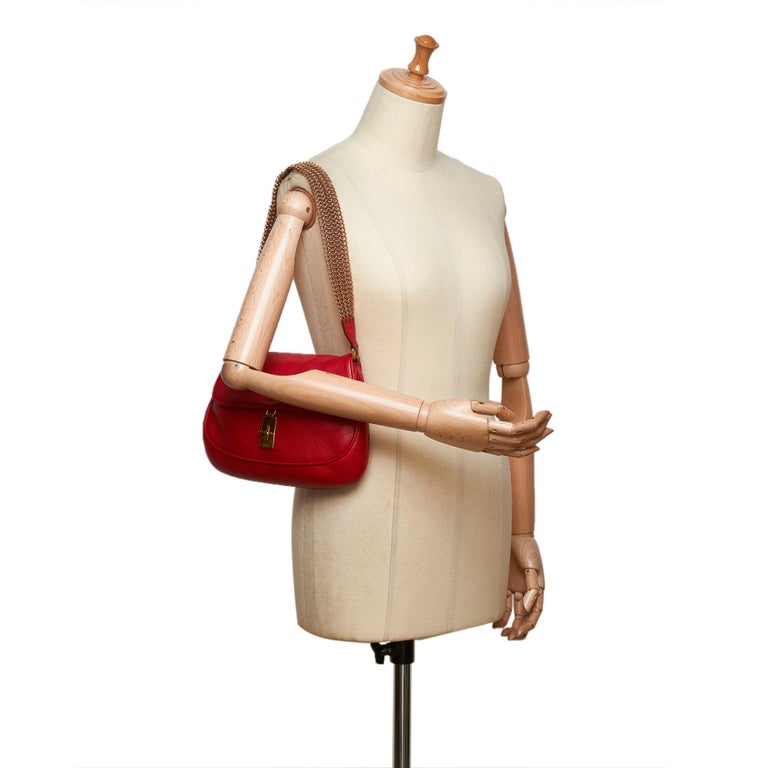 Prada Red Leather Chain Baguette For Sale at 1stdibs