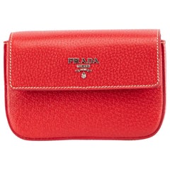 Prada Red Leather Cinghiale Logo Pouch