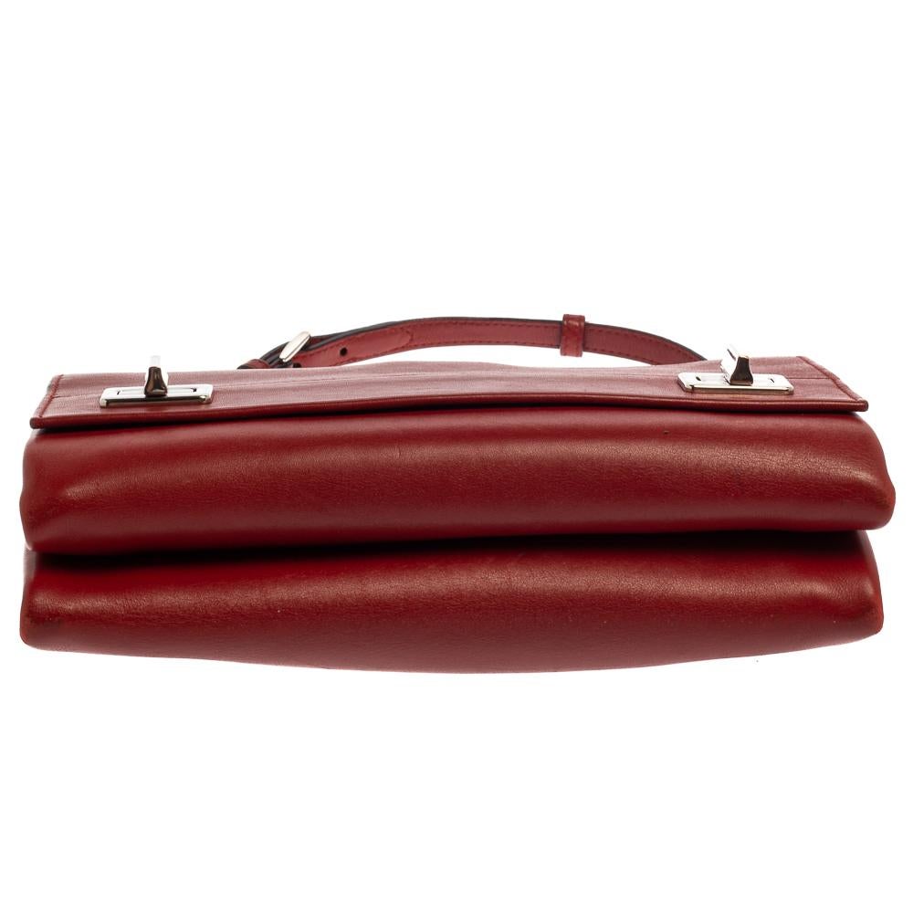Brown Prada Red Leather Double Shoulder Bag