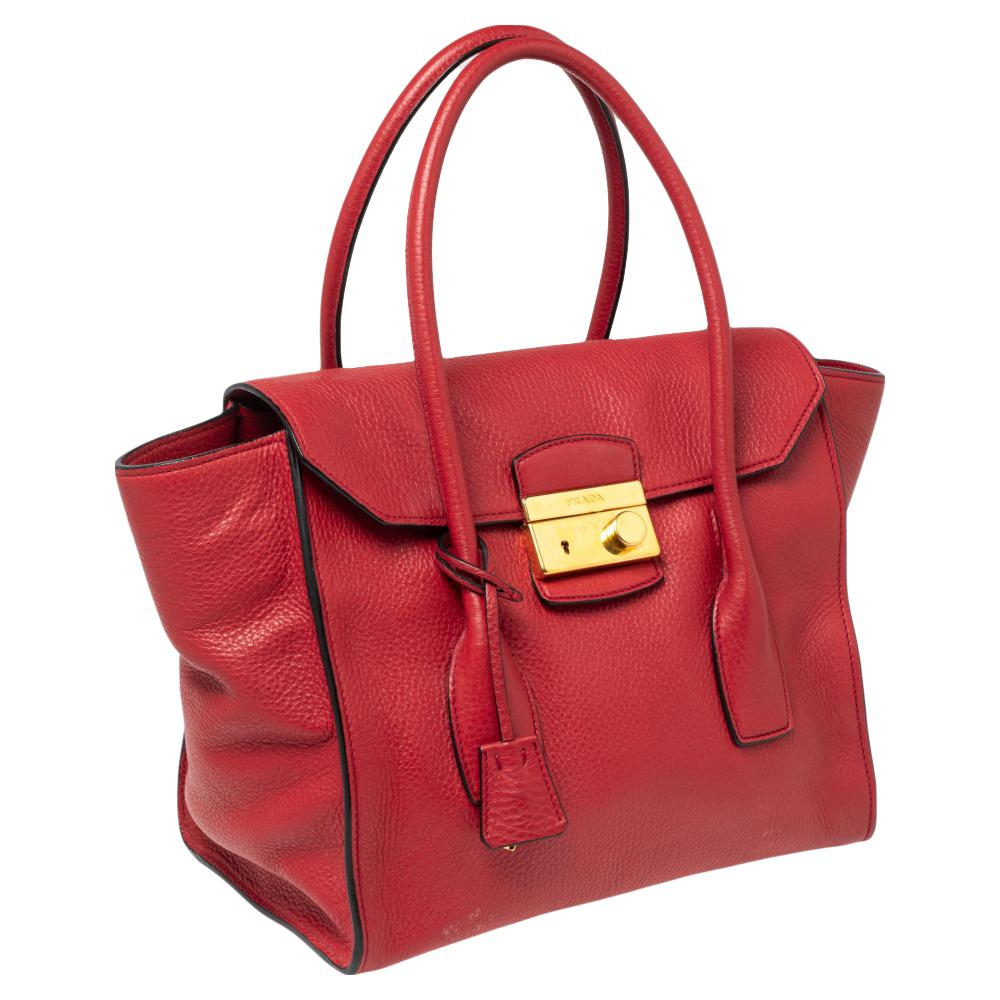 Women's Prada Red Leather Flap Tote