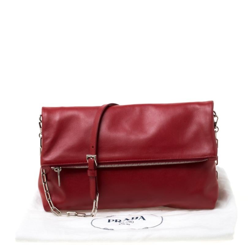 Prada Red Leather Folded Crossbody Bag 6