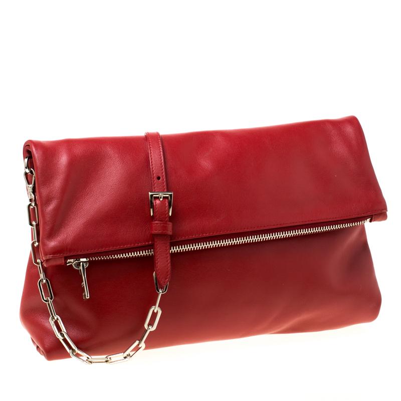 Brown Prada Red Leather Folded Crossbody Bag