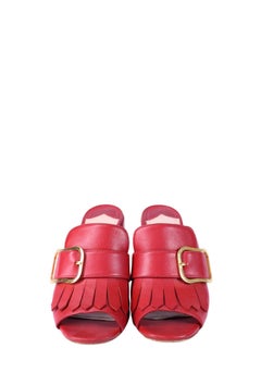 Prada Red Leather Fringe Mule Heels - EU 38