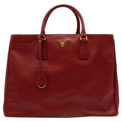 Used Prada Red Leather Galleria Saffiano Top-handle Bag