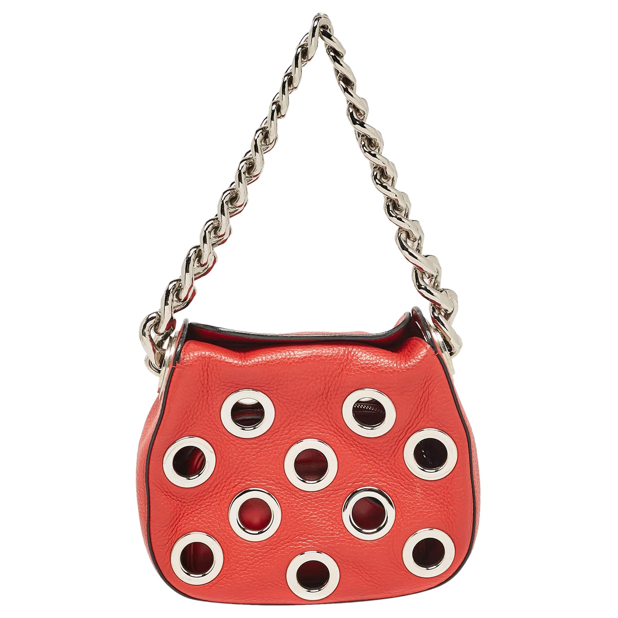 Prada Red Leather Grommet Shoulder Bag
