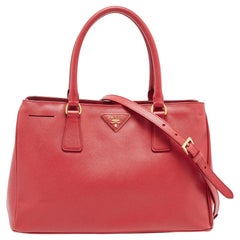 Vintage Prada Red Leather Medium Galleria Tote Bag