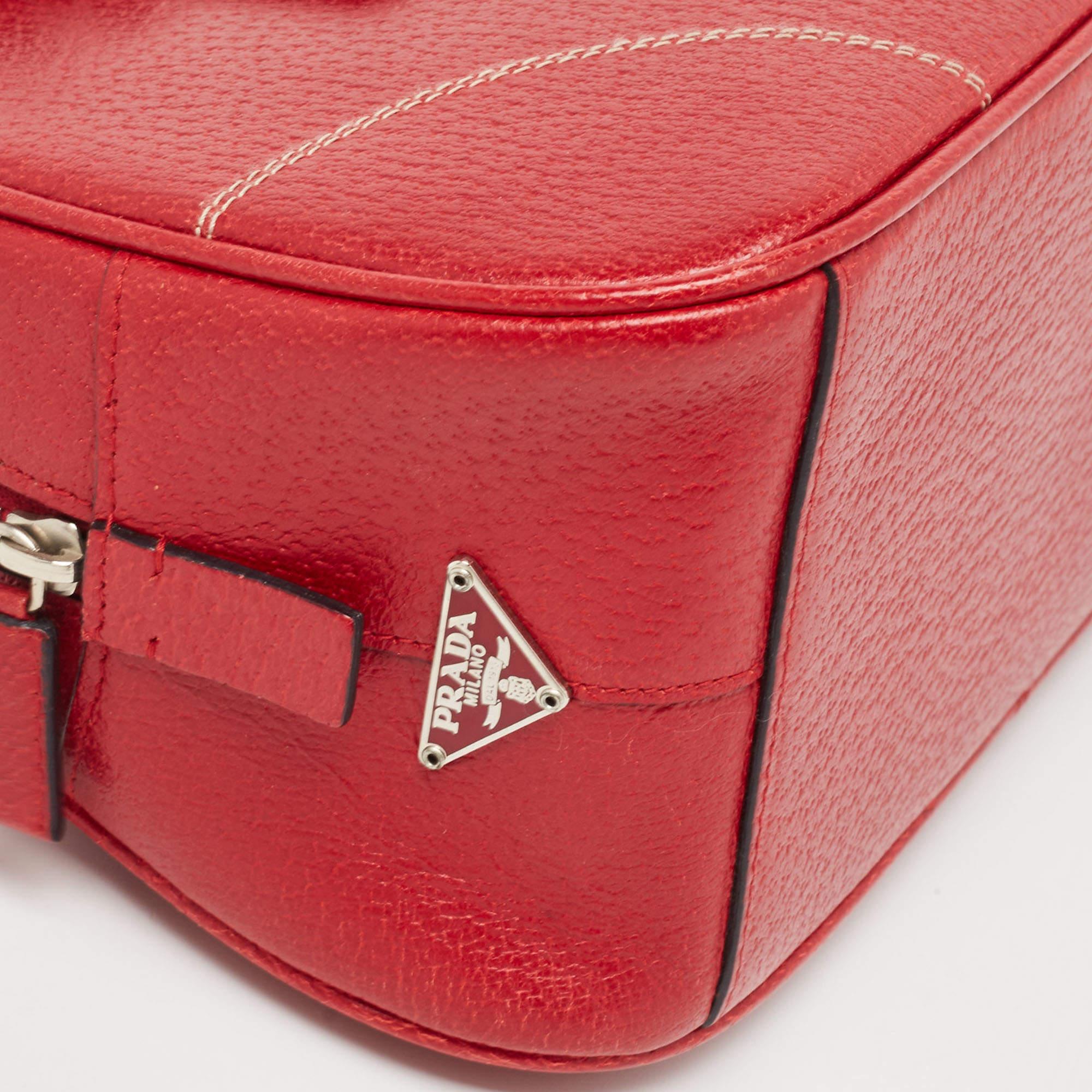Prada Red Leather Mini Bowler Bag For Sale 4