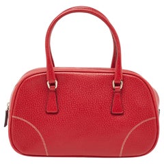 Prada Red Leather Mini Bowler Bag