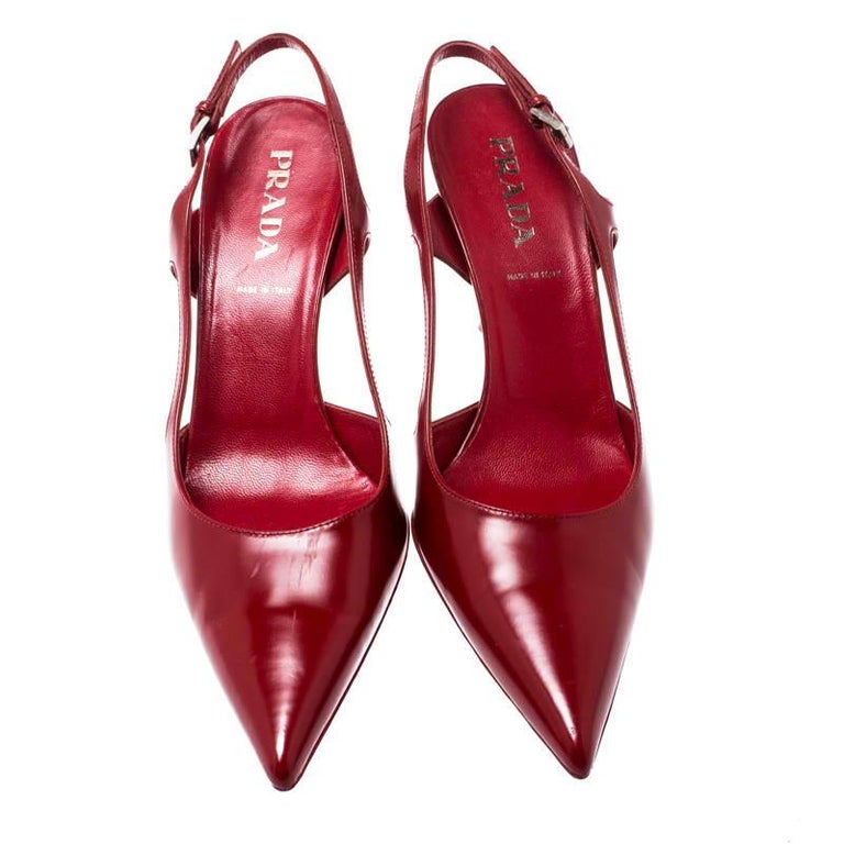 Prada Red Leather Pointed Toe Slingback Sandals Size 36.5 at 1stDibs