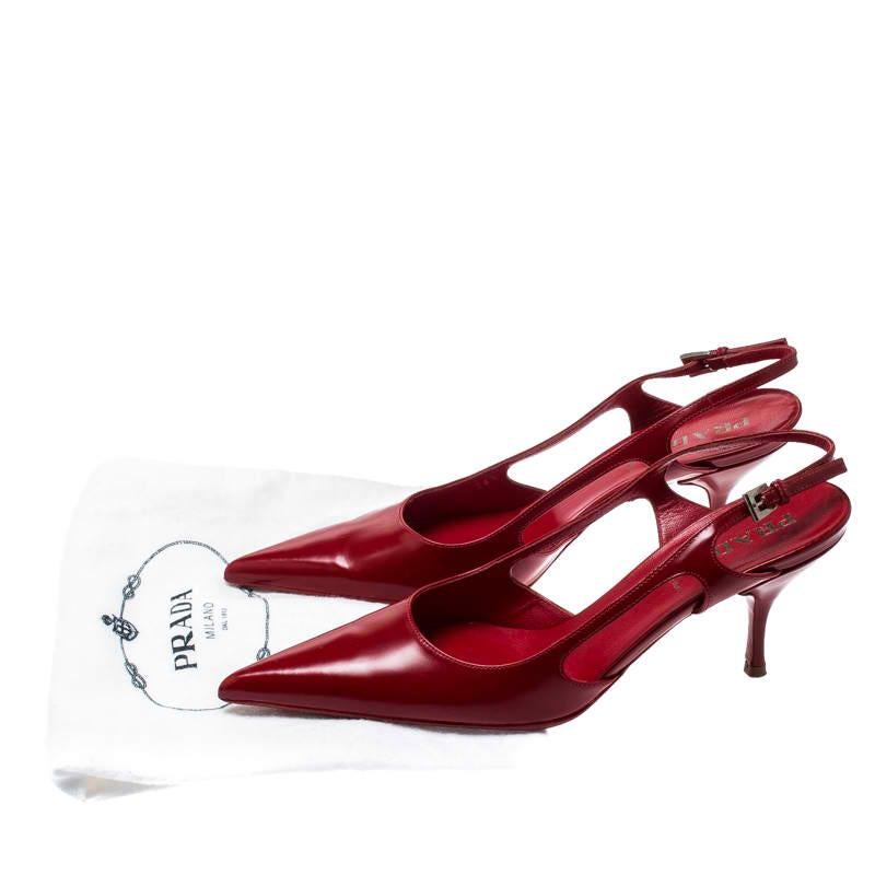 Prada Red Leather Pointed Toe Slingback Sandals Size 36.5 4