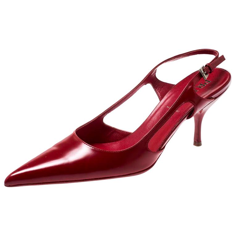 Prada Red Leather Pointed Toe Slingback Sandals Size 36.5 at 1stDibs