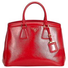 Prada Red  Leather Saffiano Lux Handbag Italy w/ Authenticity Card