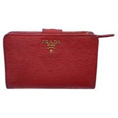 Prada Red Leather Small French Wallet Coin Purse 1ML225