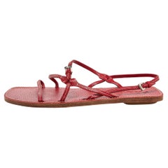 Prada Red Leather Strappy Flat Sandals Size 39