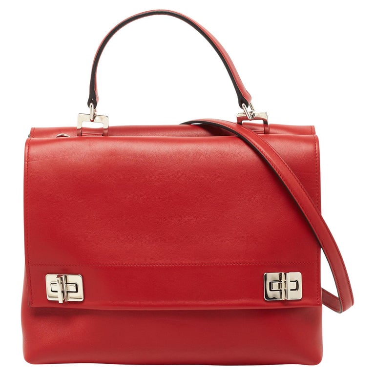 Prada Red Leather Top Handle Bag For Sale at 1stDibs
