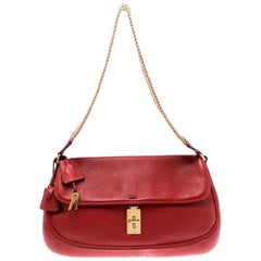 Prada Red Leather Turn-lock Shoulder Bag