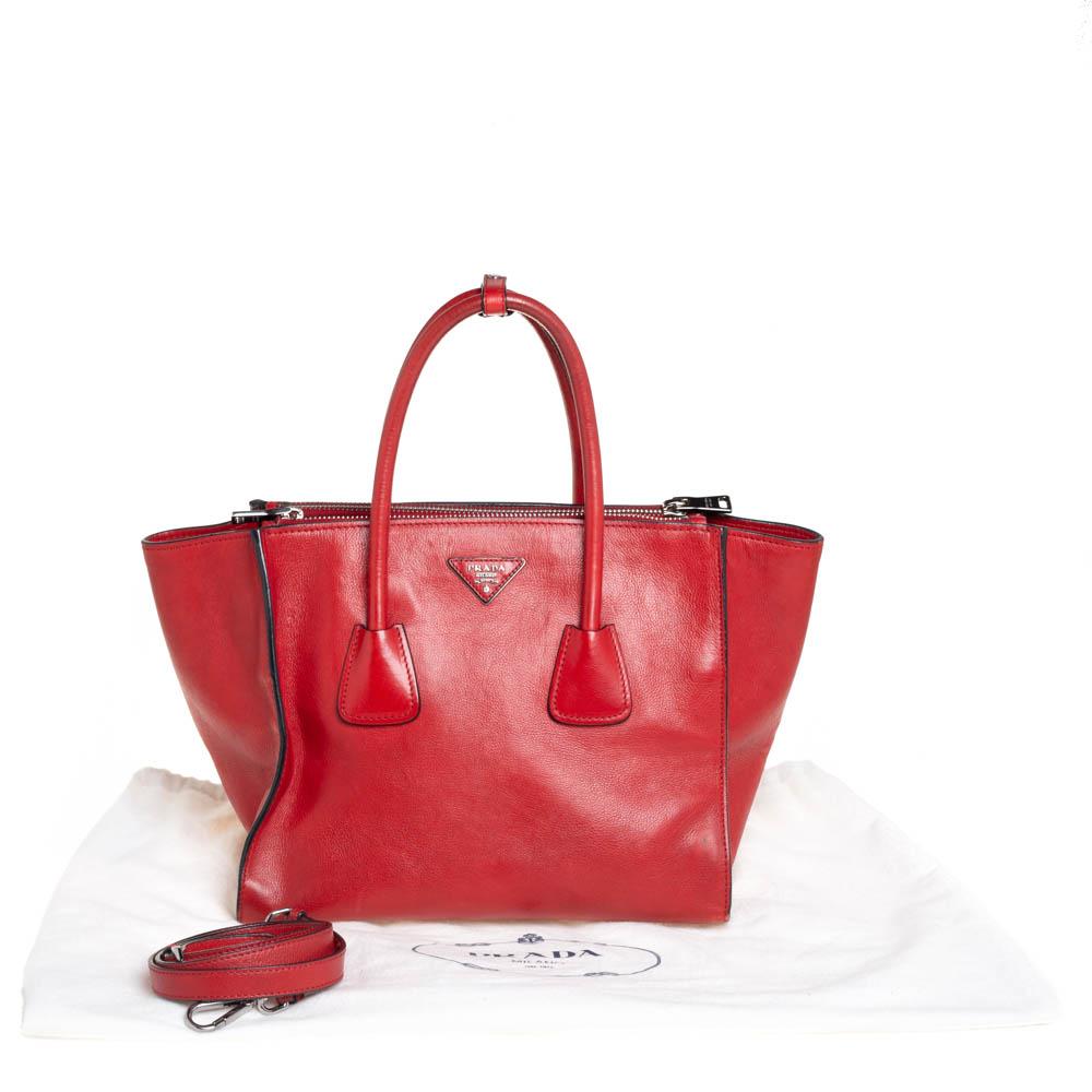 Prada Red Leather Twin Pocket Tote 6