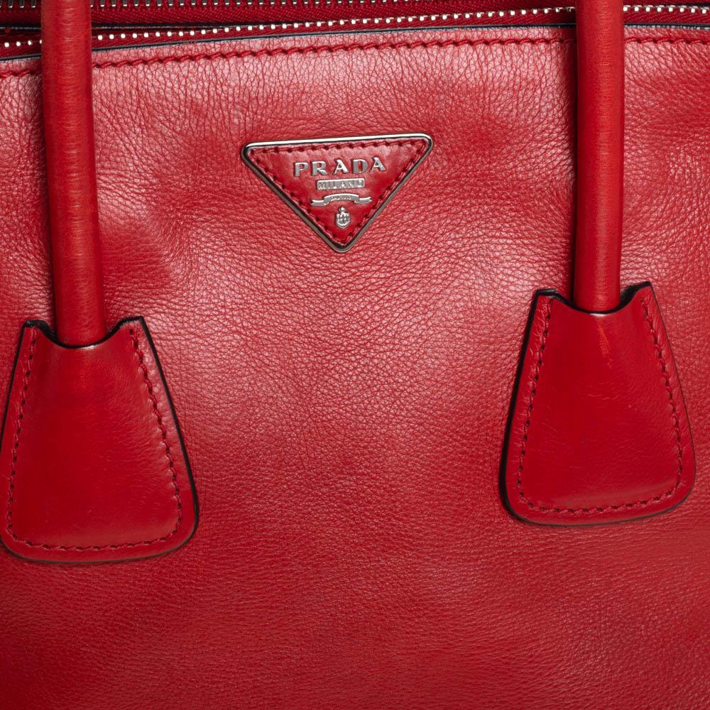 Prada Red Leather Twin Pocket Tote 1