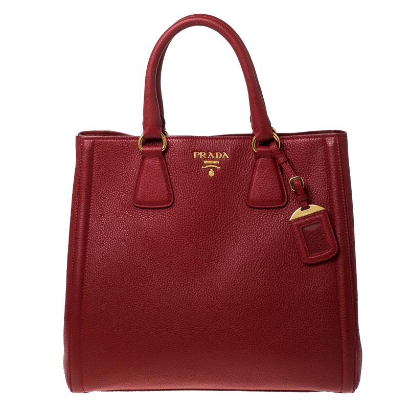 Prada Red Leather Vitello Daino Shopper Tote For Sale at 1stDibs