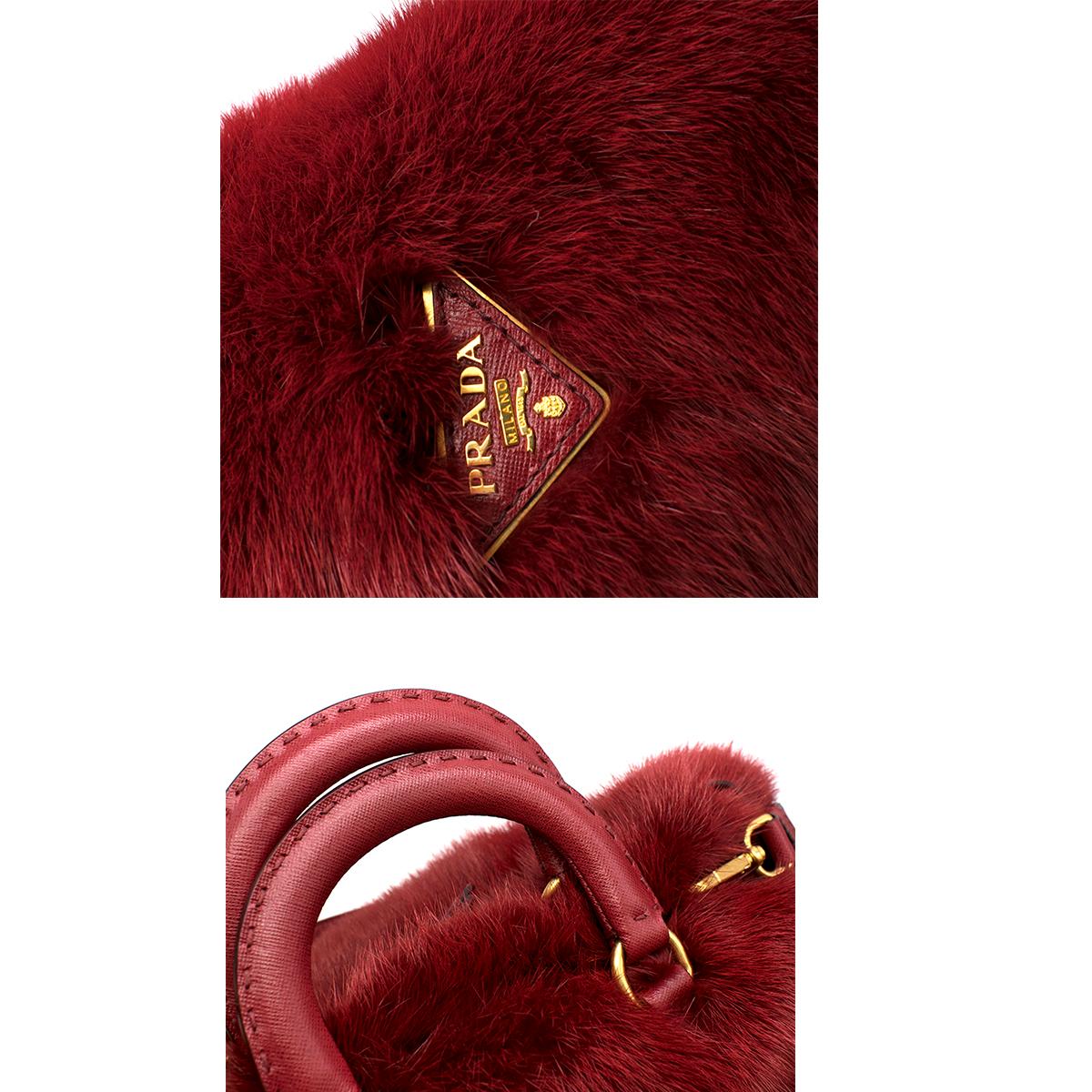 Prada Red Mink Fur Top-handle Tote Bag In Excellent Condition In London, GB