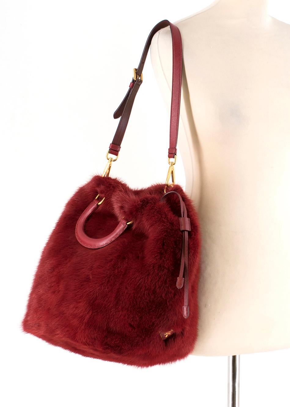 Women's Prada Red Mink Fur Top-handle Tote Bag