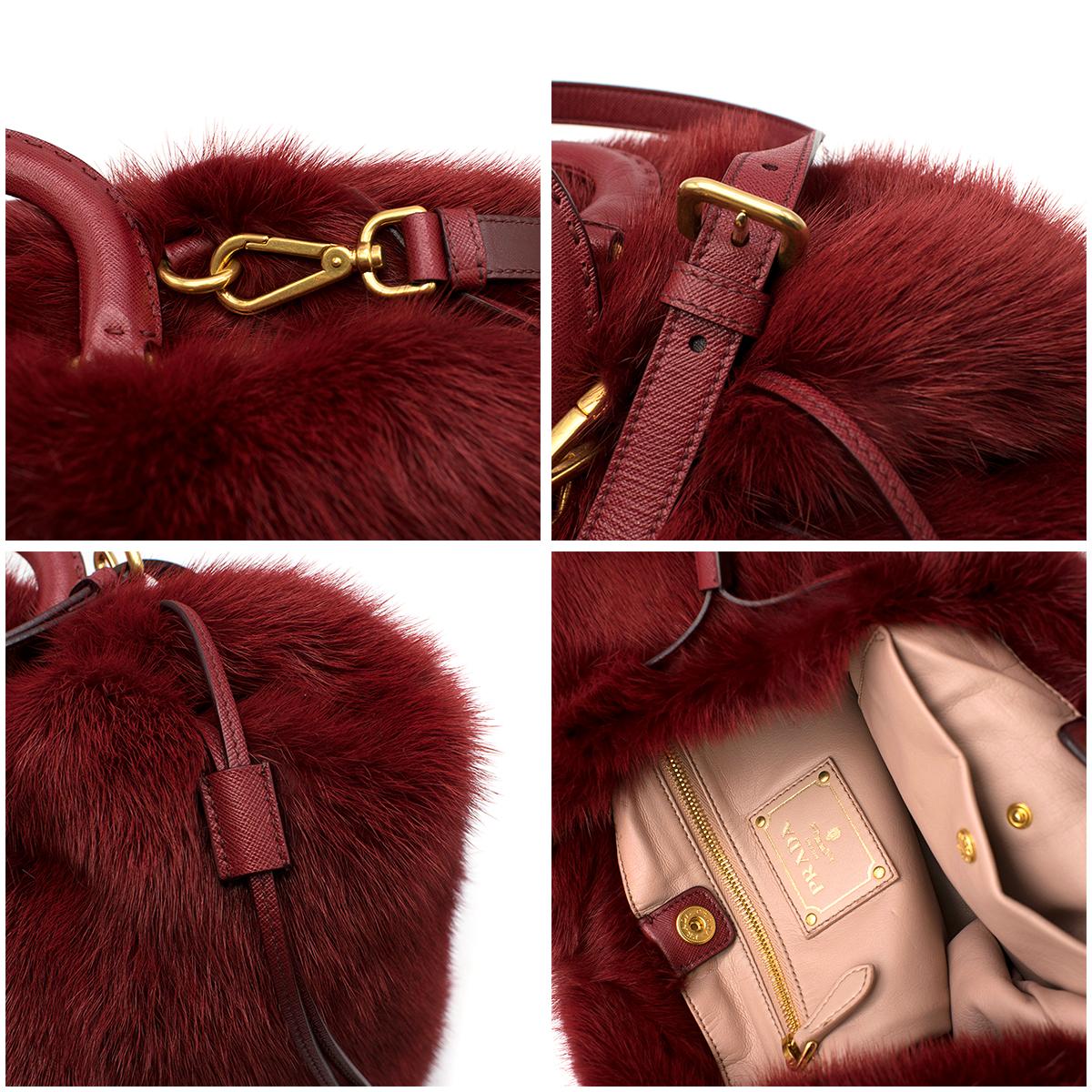 Prada Red Mink Fur Top-handle Tote Bag 1