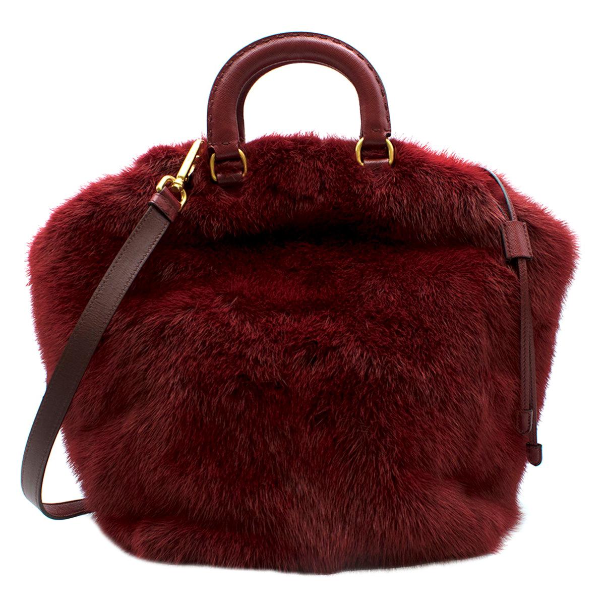 Prada Red Mink Fur Top-handle Tote Bag