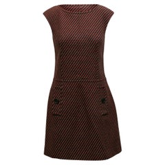 Prada Red & Multicolor Wool Cap Sleeve Dress