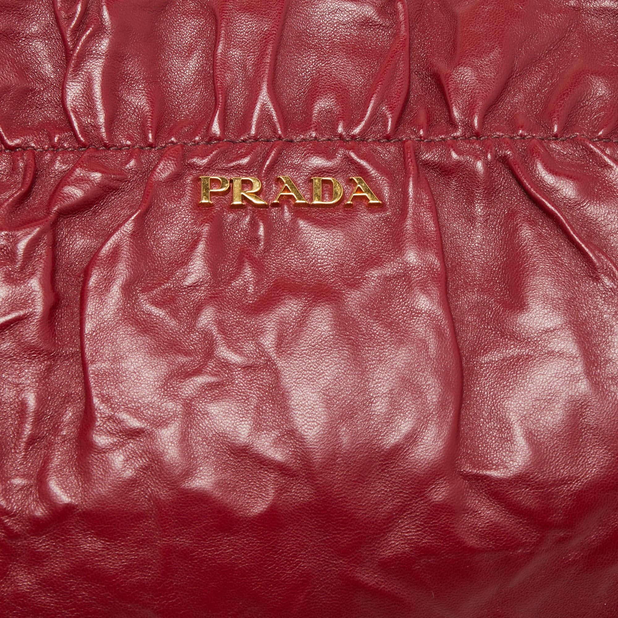 Prada Red Nappa Antique Leather Zip Bow Pouch 6