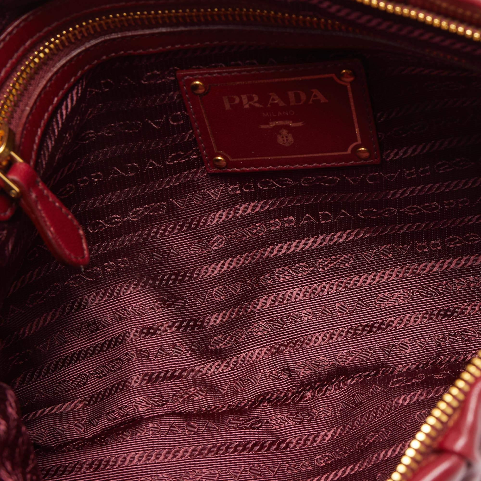 Prada Red Nappa Antique Leather Zip Bow Pouch 2