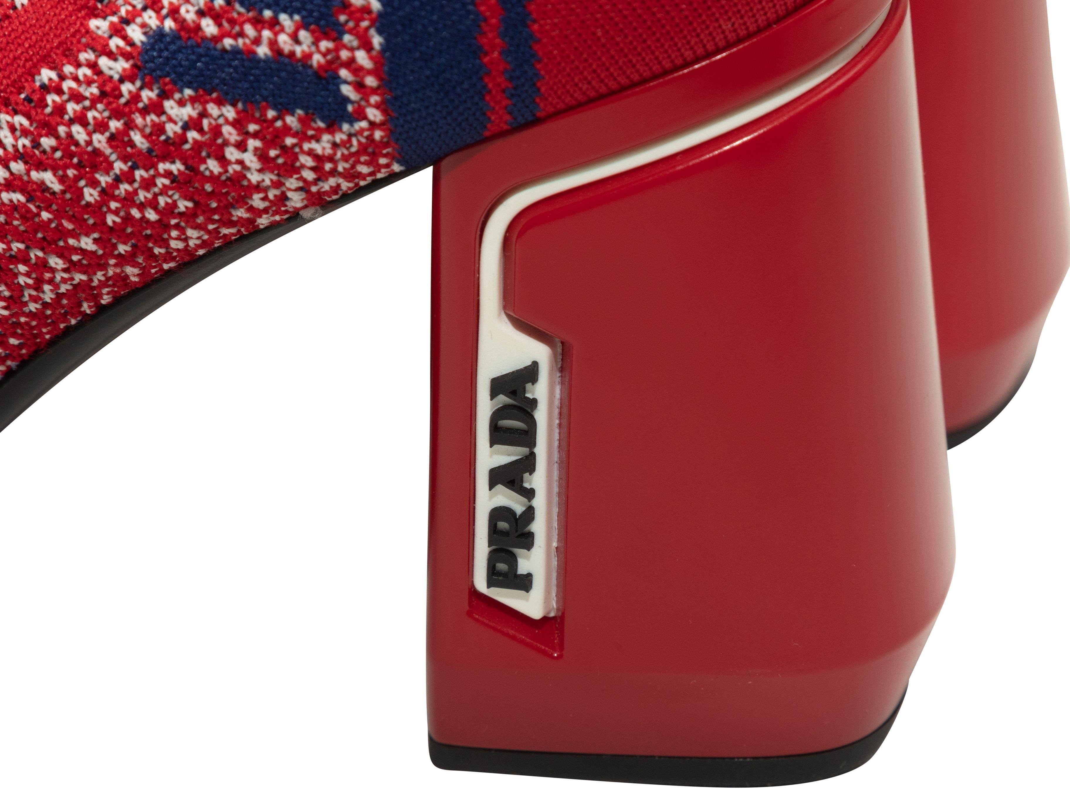 Women's Prada Red & Navy Knit Block Heel Loafers