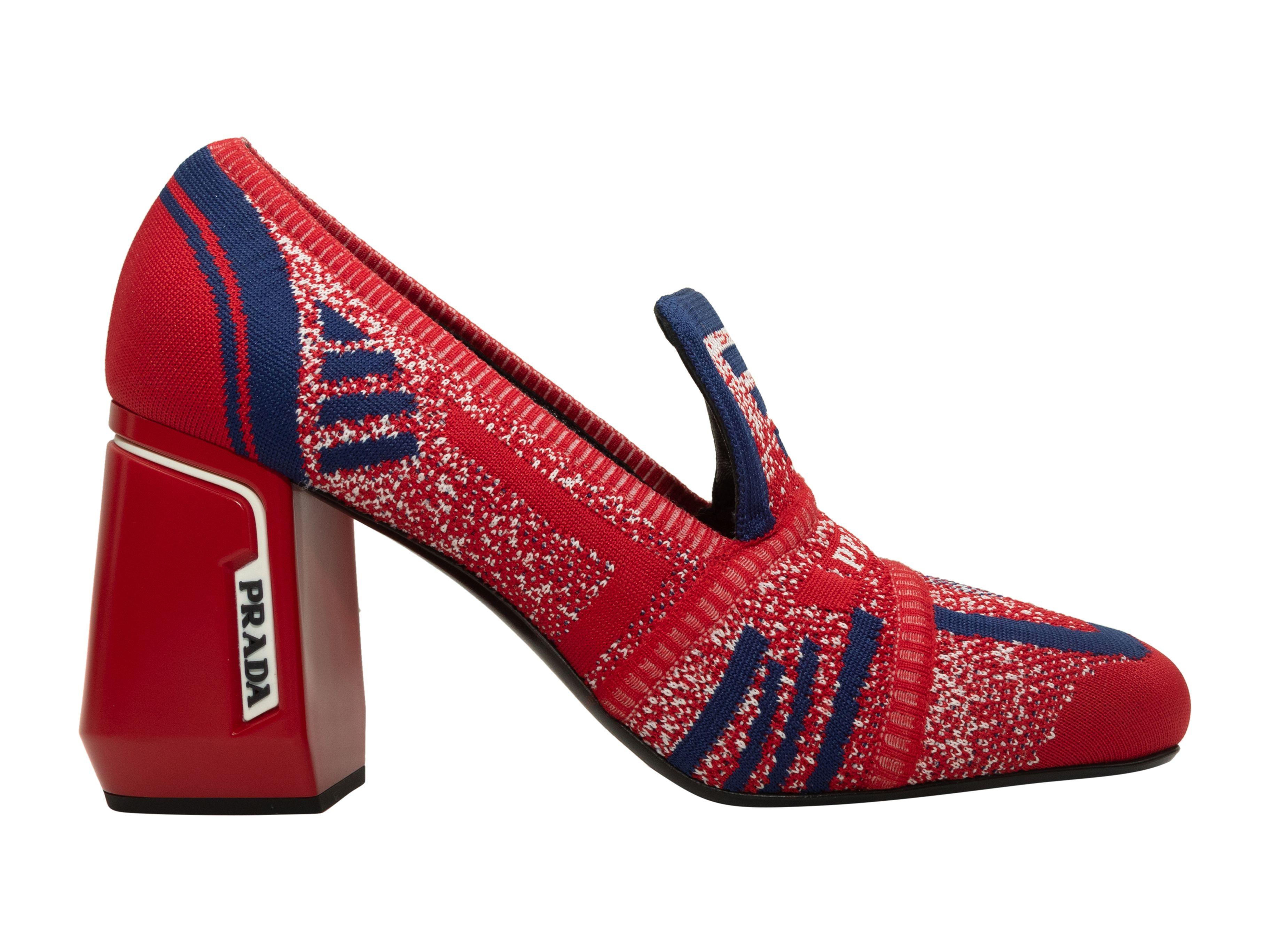 Prada Red & Navy Knit Block Heel Loafers 1