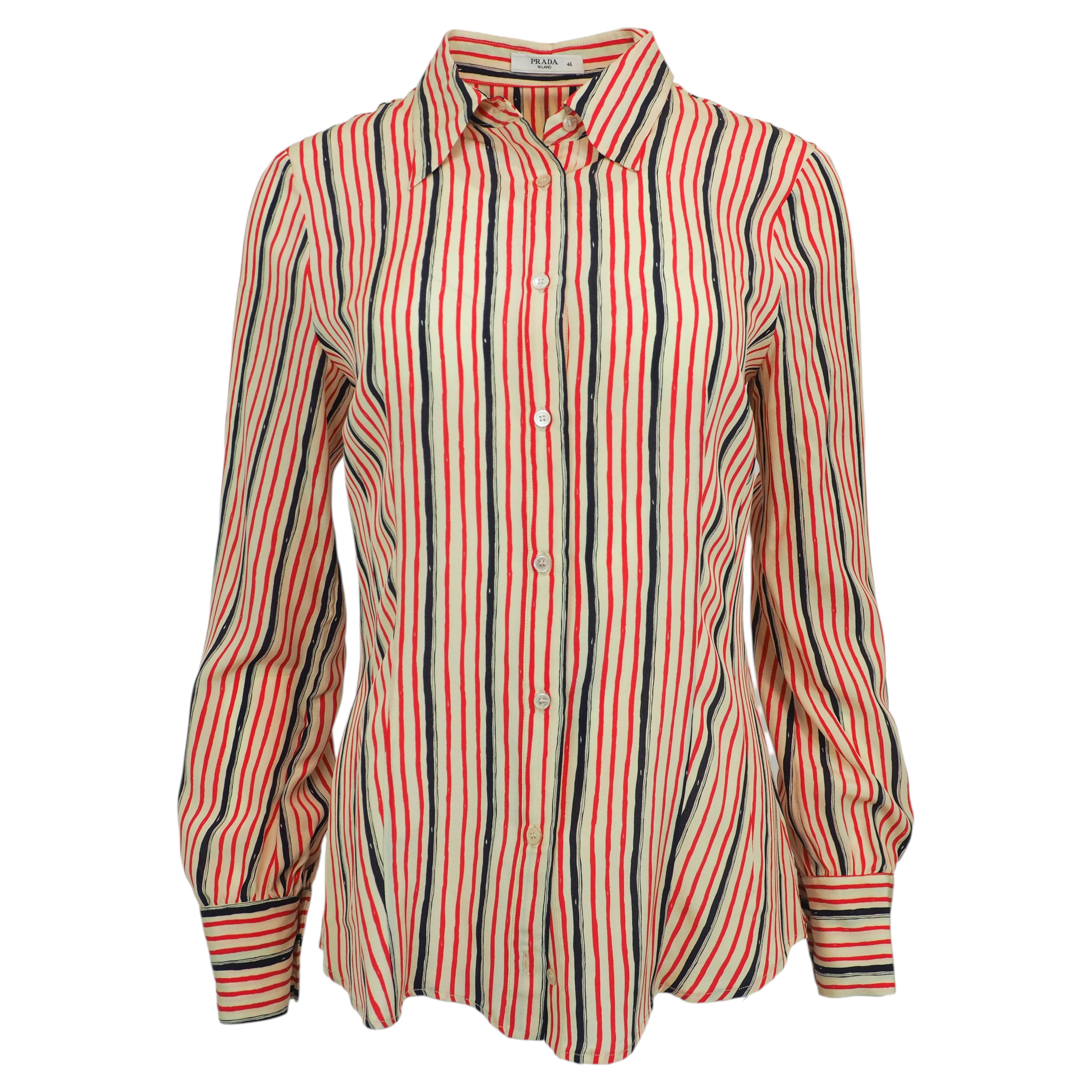 Camicetta Prada a righe rosse e blu navy in vendita