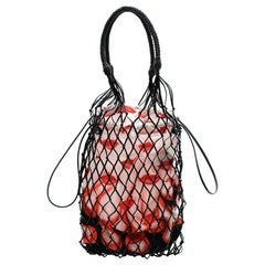 Prada Red Netted Faux Leather Lipstick-print Bag