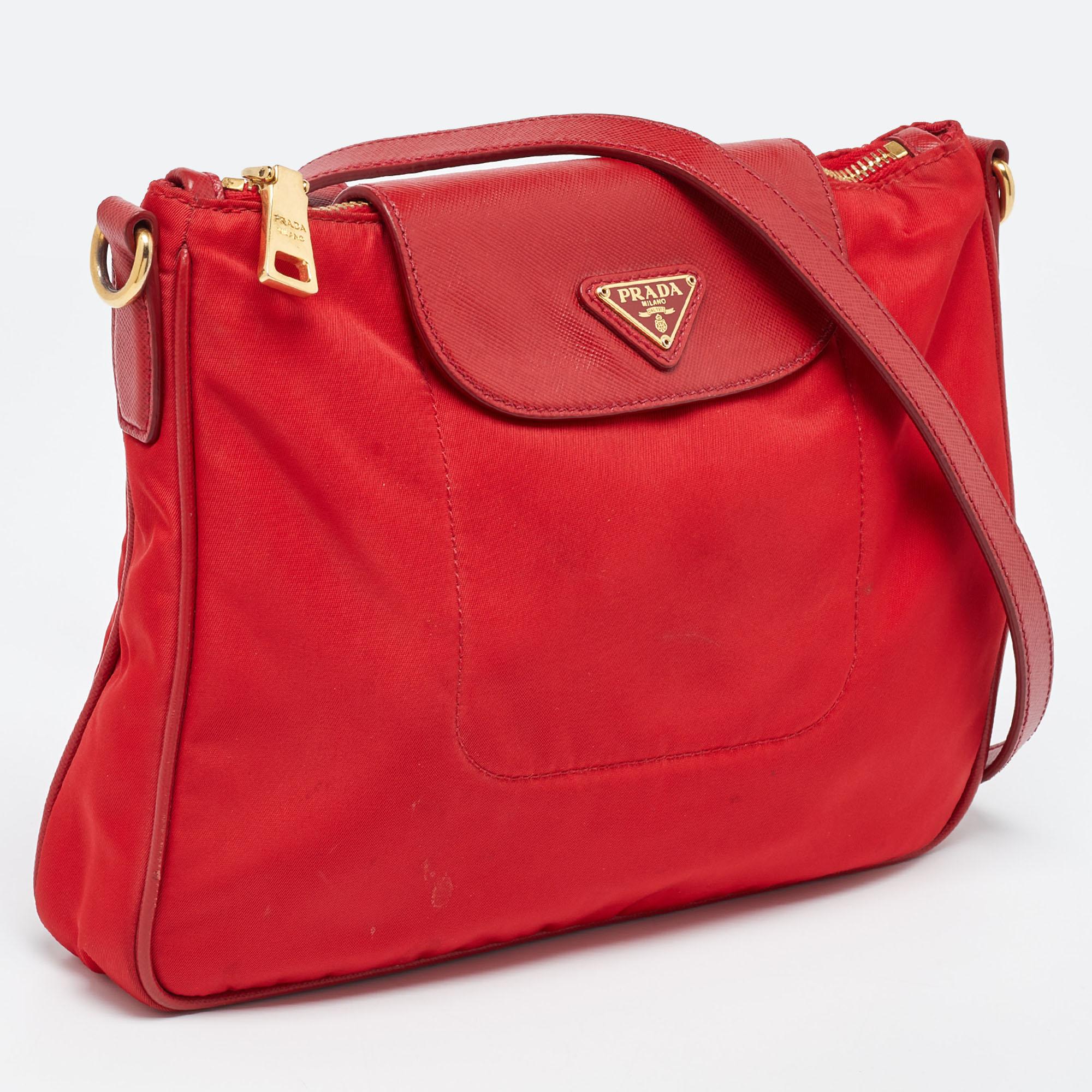 Prada Red Nylon and Leather Crossbody Bag 9