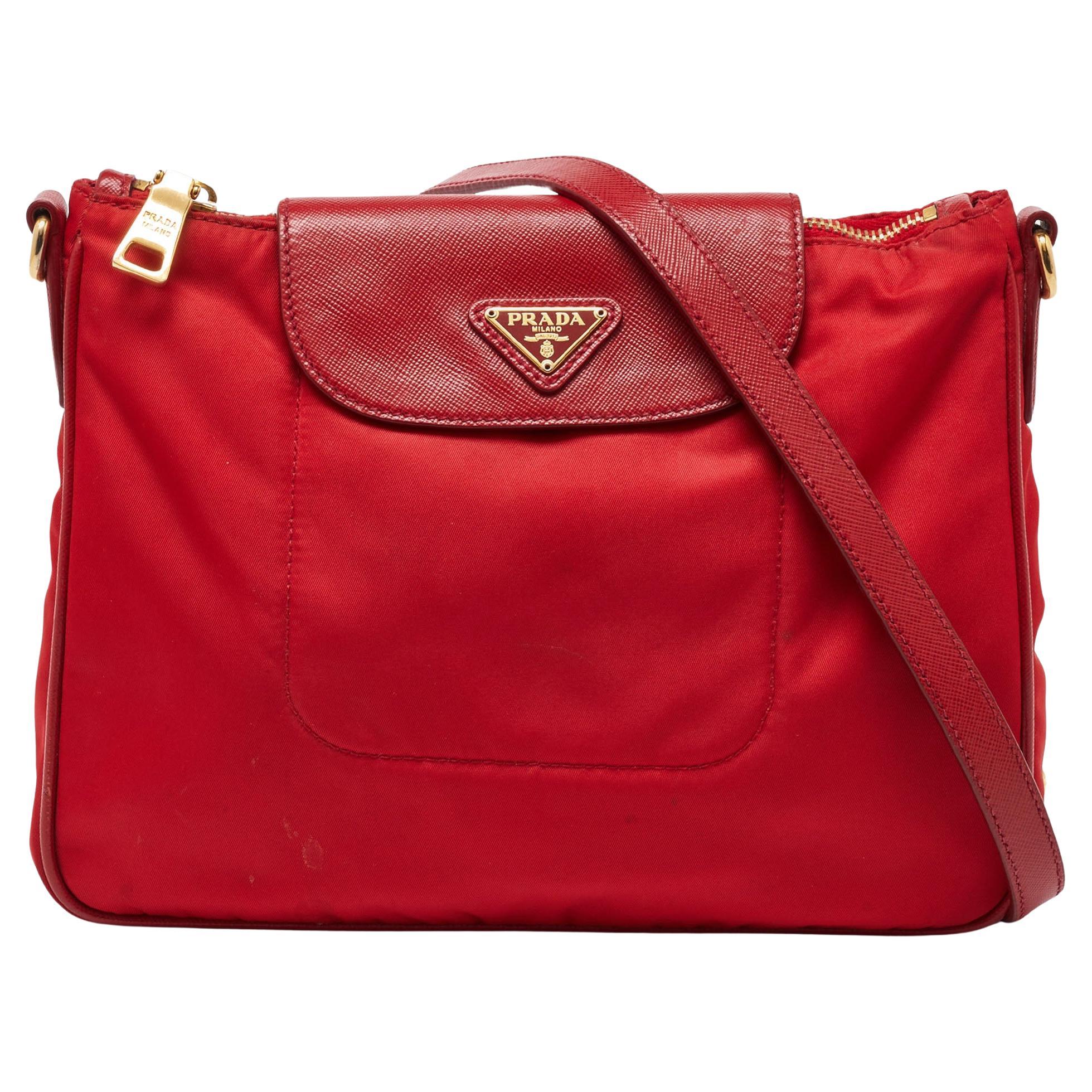 Prada Red Nylon and Leather Crossbody Bag
