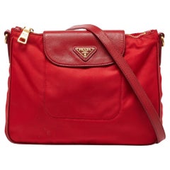 Prada Red Nylon and Leather Crossbody Bag